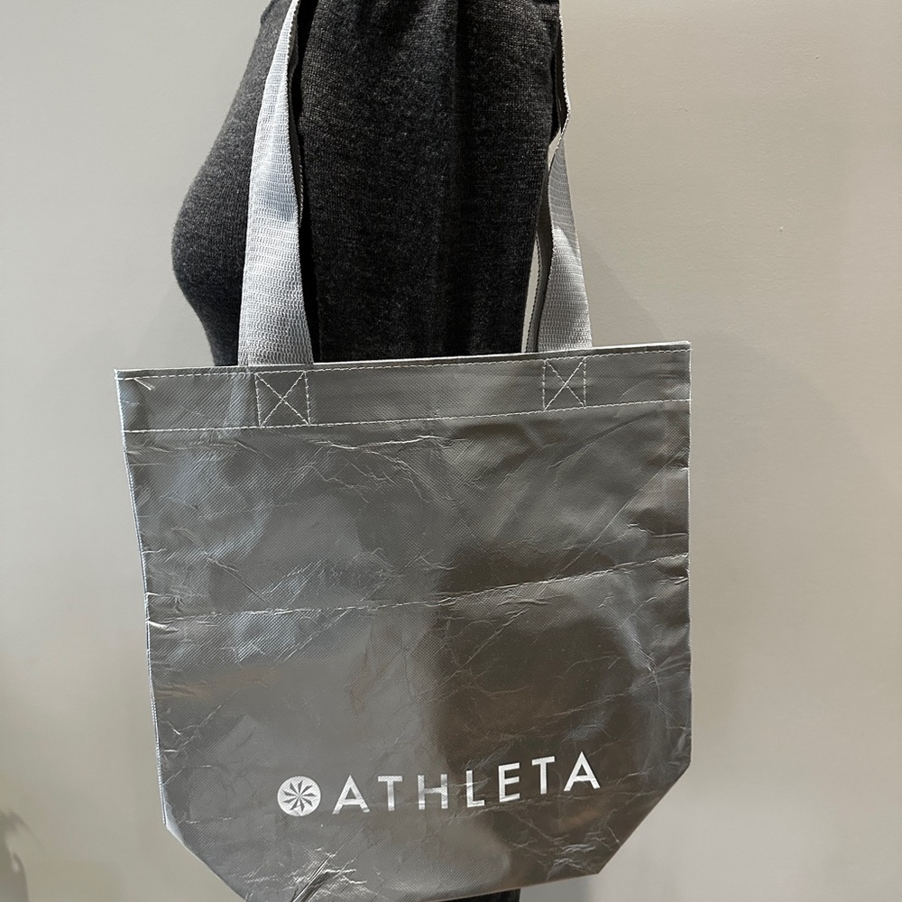 Athleta Silver Tote Bag with White Accents